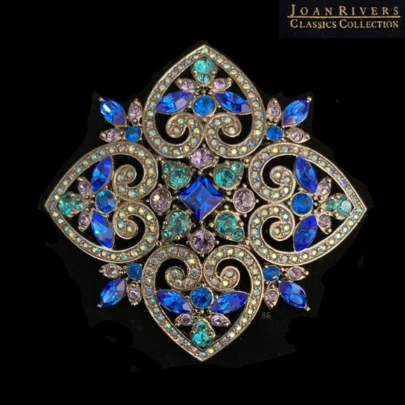 Vtg JOAN RIVERS Maltese Cross Brooch Rich Blues & AB Rhinestones Signed Thailand - Picture 13 of 14